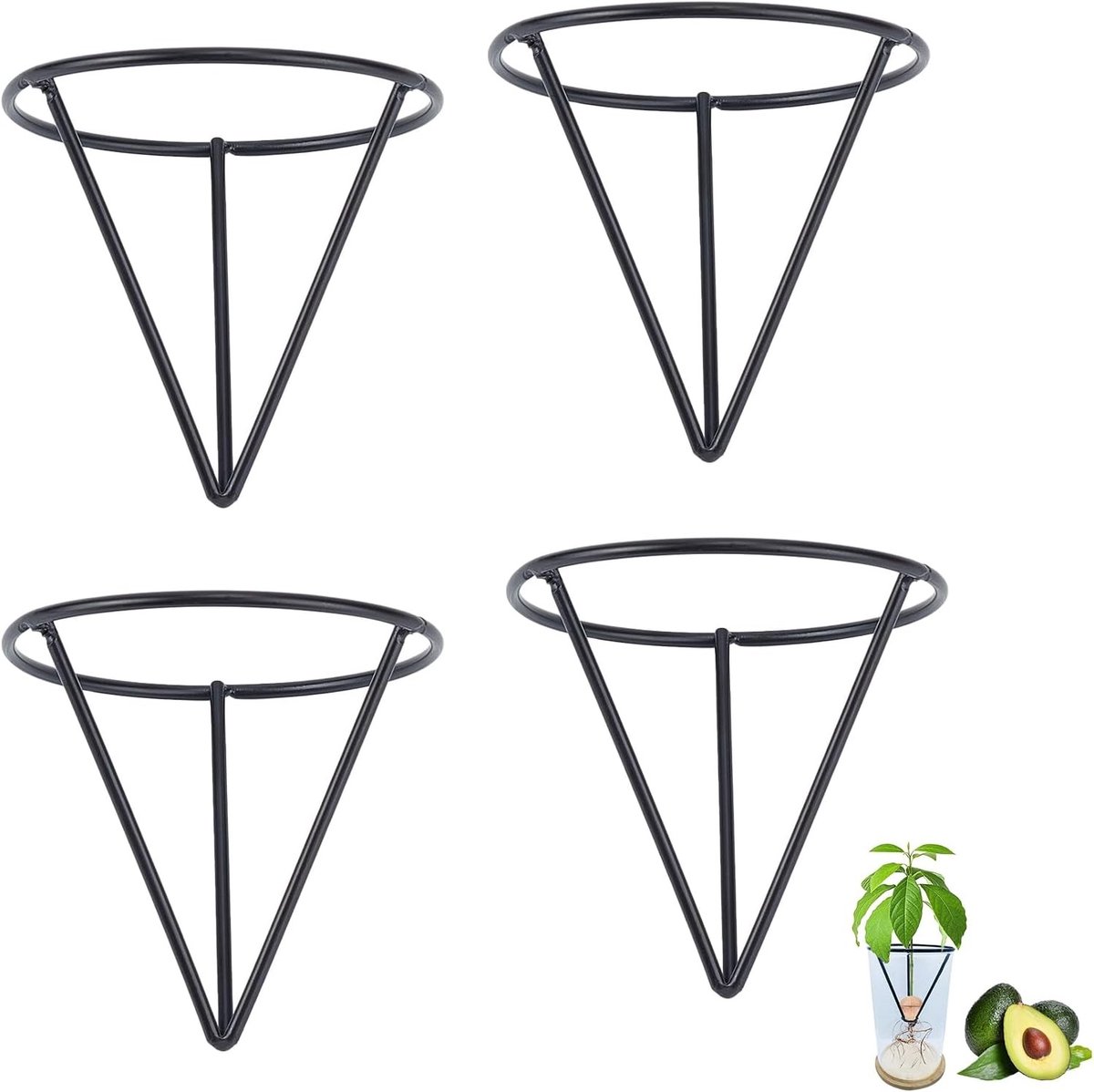 4 Stuks Avocado Zaad Starter Set, Metalen Driehoek Houder voor Avocado Spruiten, Tuinaccessoires voor Tuinliefhebbers en Groene Vingers