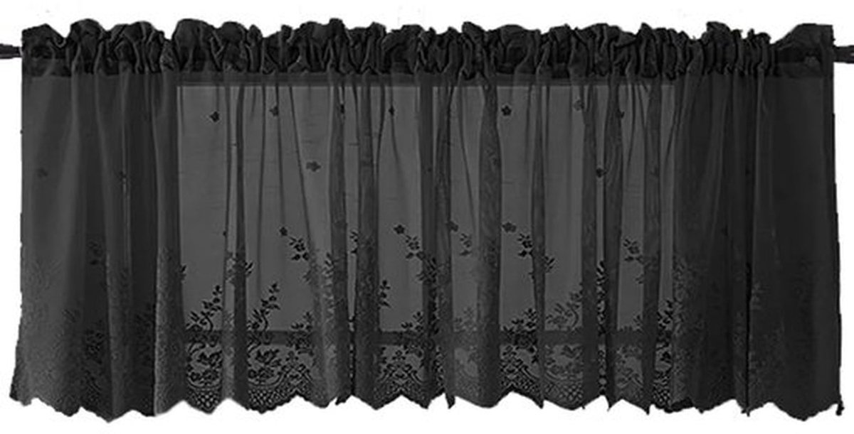 Gordijnen - Korte Vintage Kant voor Woonkamer of Keuken-Kantkeukengordijnen - Kantcafégordijnen - 1 Stuks - Voor Keuken En Woonkamer 137x61cm Zwart