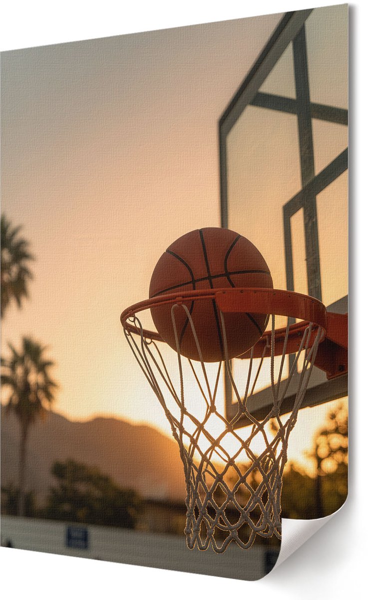 Coloray Polycanvas Poster - Basketbalwedstrijd, Fotografie - 420 x 594 - Oranje Design - Rechthoek - Muurdecoratie - Woonkamer, Slaapkamer, Kantoor - Modern