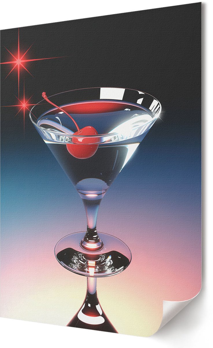 Coloray Canvas Poster Polycanvas - Kersencocktail, Illustratie - 420 x 594 - Zwart Decoratie - Rechthoek - Wandkunst - Woonkamer, Slaapkamer, Kantoor - Glamour