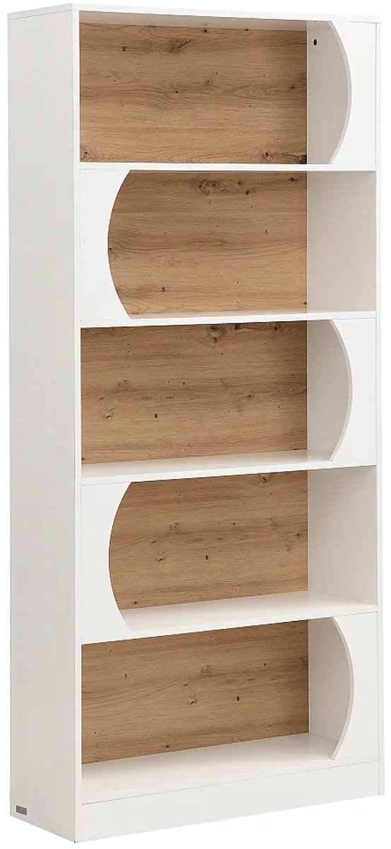 Vente-unique Boekenkast met 5 nissen in MDF - Wit en natuurlijk licht FARENZA