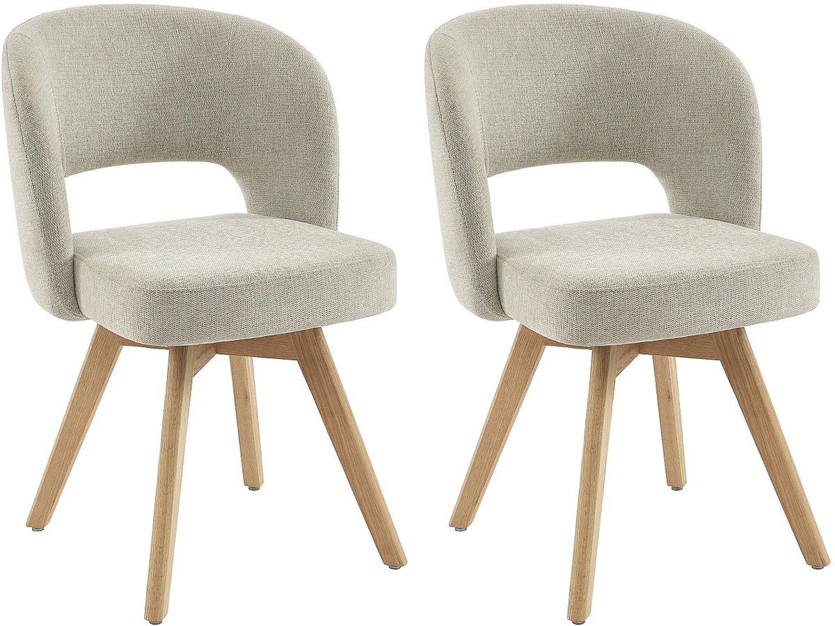 Vente-unique Set van 2 draaibare stoelen in stof en eikenhout - Crème - GUSTAVY