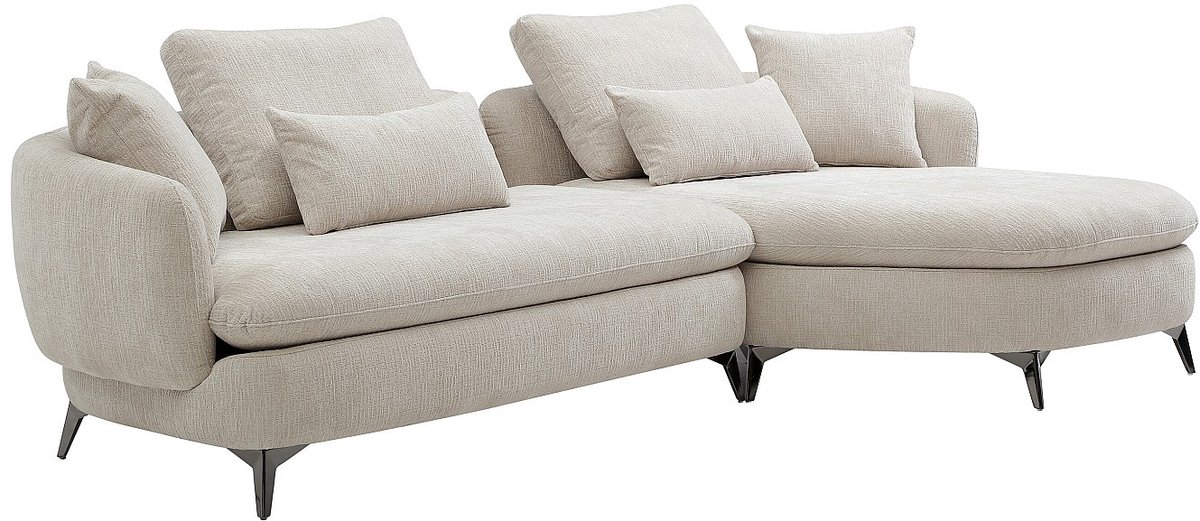 Vente-unique Hoekbank rechts in beige chenillestof PIPANI