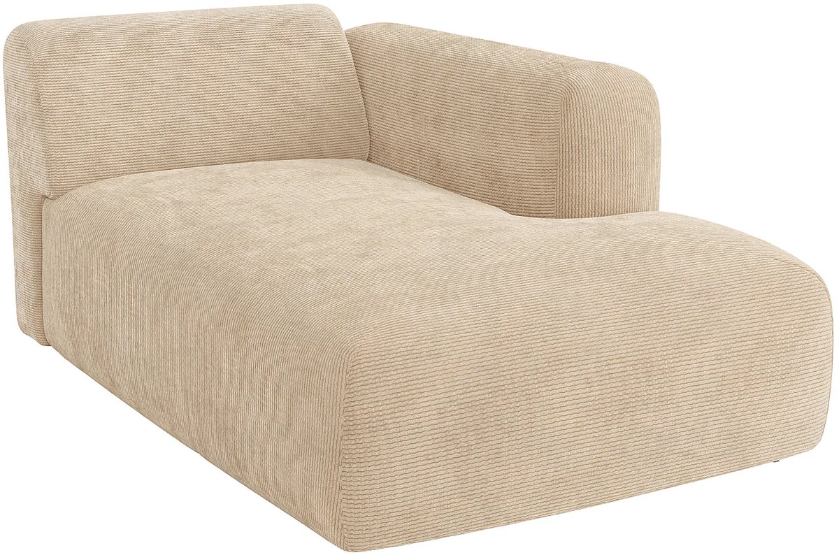 Vente-unique Chaise longue rechts module met armleuning in beige fijn ribfluweel van Maison Céphy POGNI