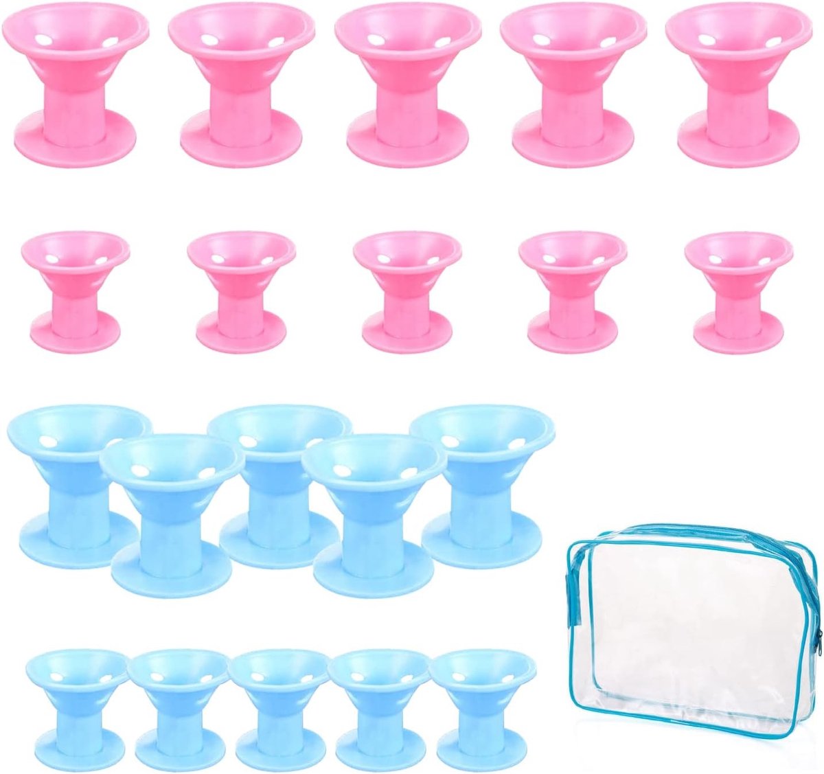 Set van 20 silicone haarrollers met opbergtas, zachte stylingtools voor mooie krullen, ideaal voor nachtelijk gebruik en eenvoudig in gebruik