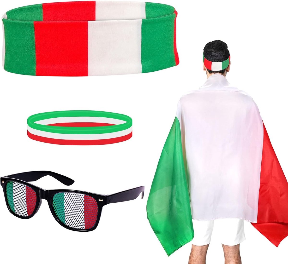 Duitse Vlag Kostuum Cape met 80s Zonnebril, Vlag Haarband en Polsband - Patriottische Accessoires voor Halloween en Feestjes