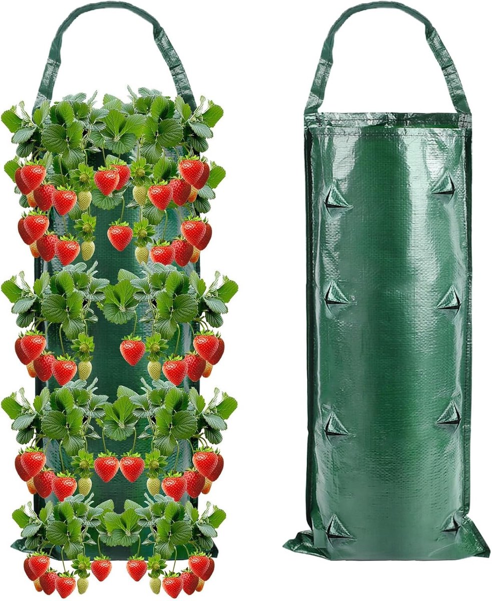 Hangende Aardbeienplantentassen met 8 Openingen - Set van 2 - Ideaal voor Aardbeien, Kruiden en Groenten, Ruimtebesparend en Duurzaam