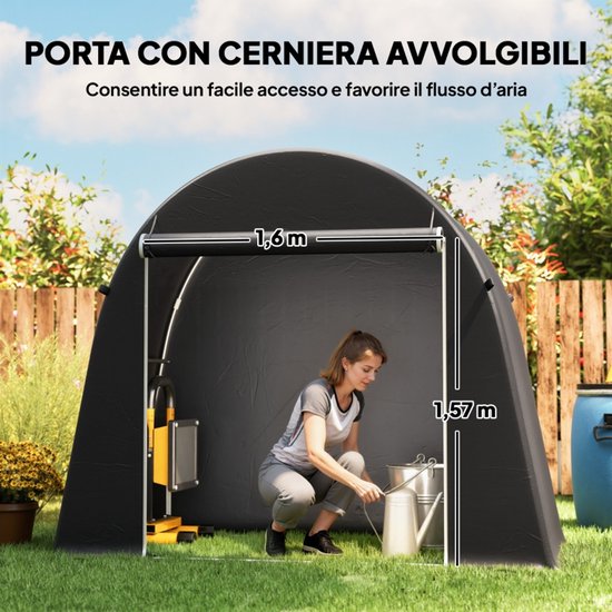 1 stuk - 8 x 4 voet tuin opslag tent - waterdichte fiets tent - met rollende gordijn rits deur en galvaniseerd metaal frame - donkergrijs — afbeelding 2
