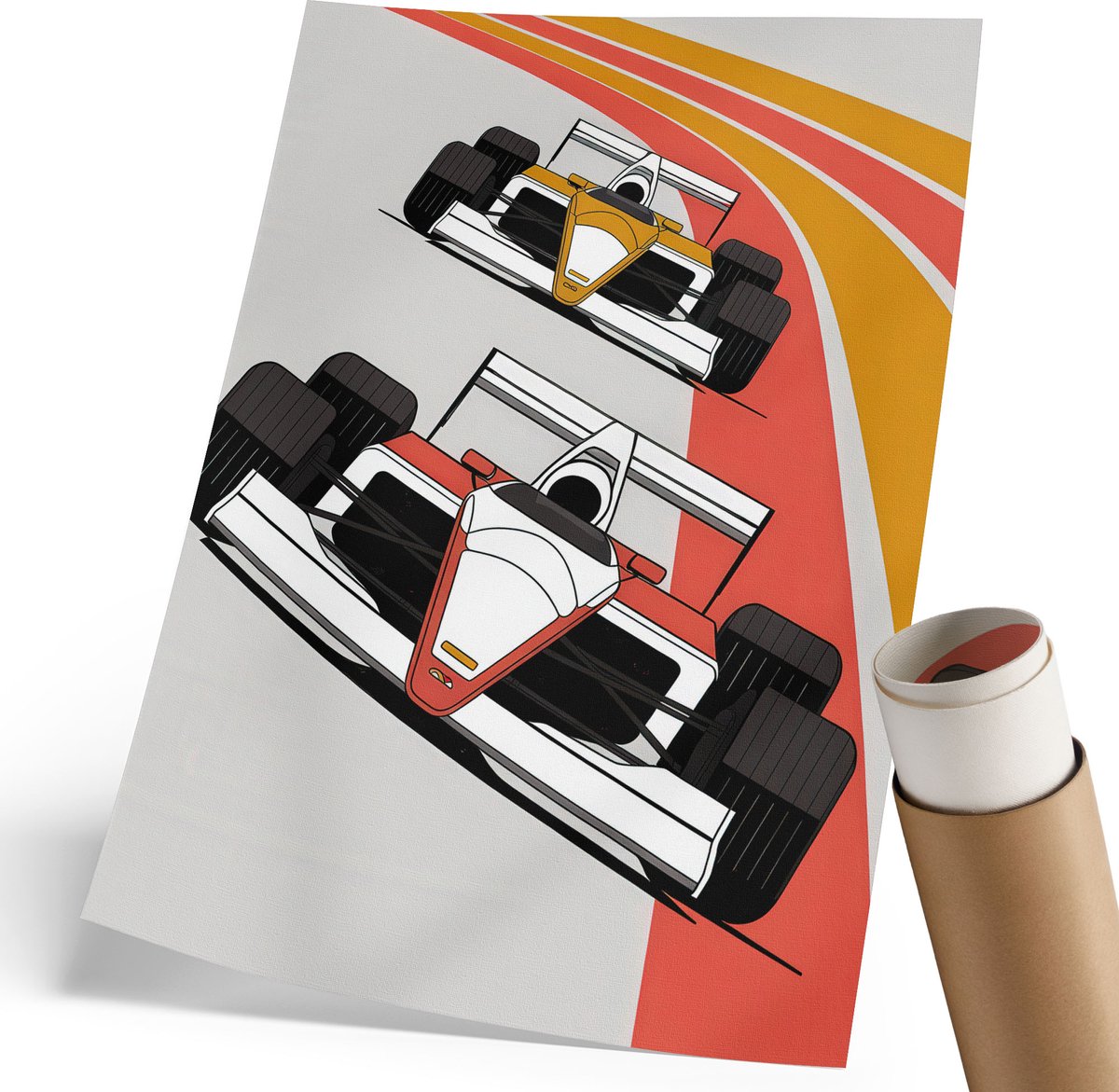 Coloray Polycanvas Poster - Formule Race, Illustratie - 210 x 297 mm - Wit Wanddecoratie - Rechthoek - Kunstposter - Woonkamer, Slaapkamer, Kantoor - Retro