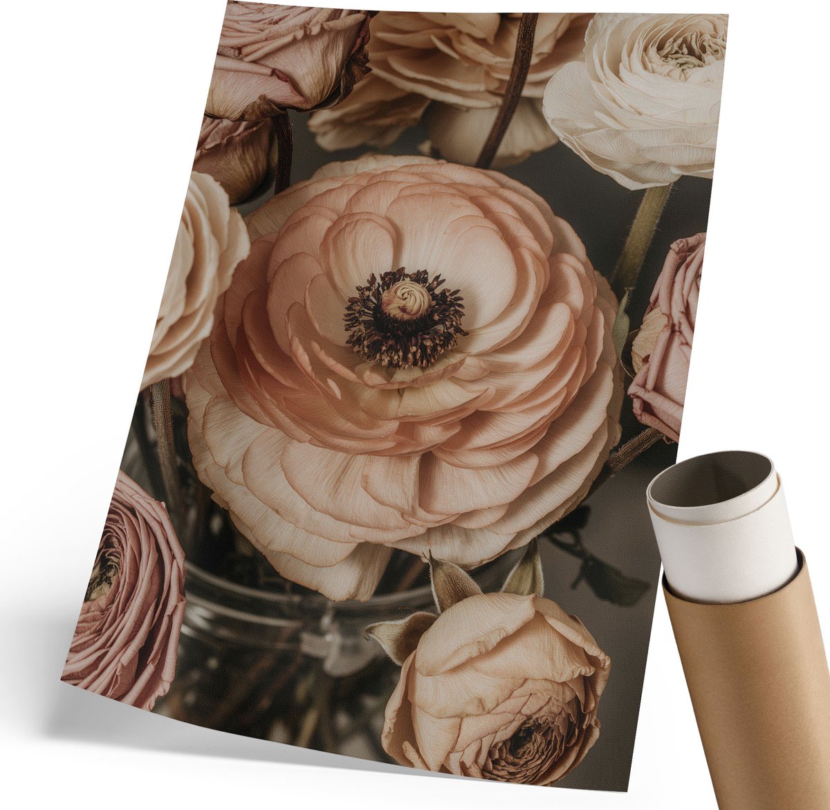 Coloray Polycanvas Poster - Romantische Bloemen, Fotografie - 210 x 297 mm - Beige Wanddecoratie - Rechthoek - Kunstposter - Woonkamer, Slaapkamer, Kantoor - Klassiek