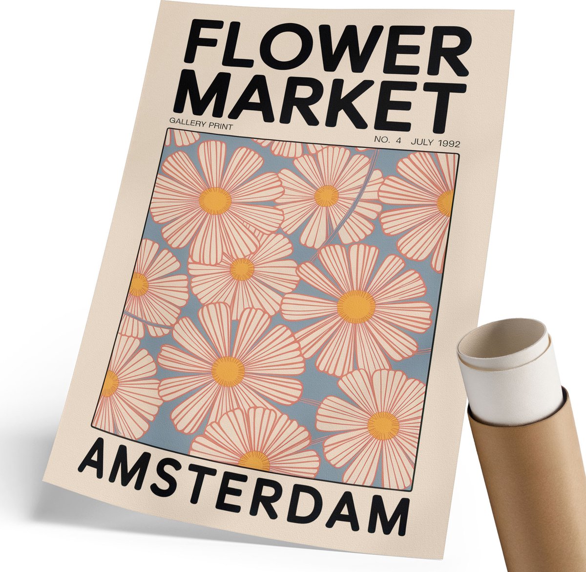 Coloray Canvas Poster Polycanvas - Bloemenposter, Illustratie - 210 x 297 mm - Beige Decoratie - Rechthoek - Muurdecoratie - Woonkamer, Slaapkamer, Kantoor - Boho
