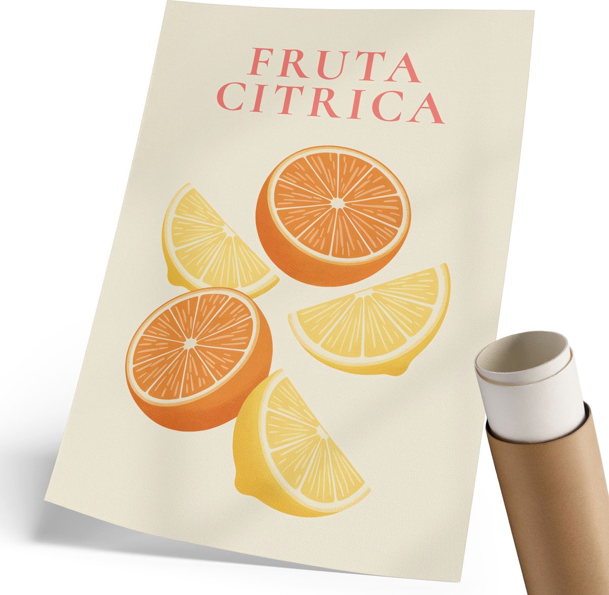 Coloray Polycanvas Wandposter - Citrusvruchten, Illustratie - 210 x 297 mm - Romig Patroon - Rechthoek - Canvasposter - Woonkamer, Slaapkamer, Kantoor - Retro