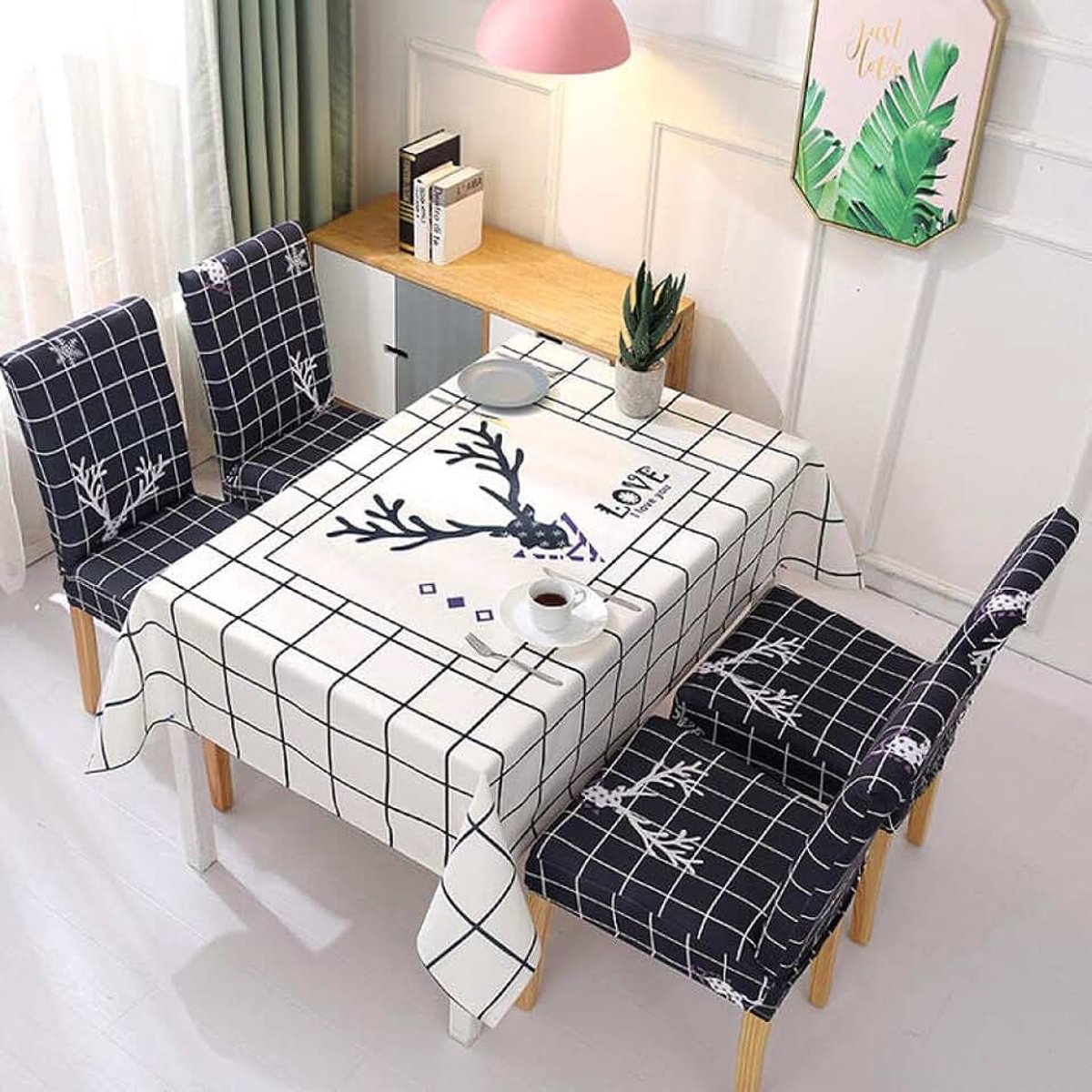 Stoelovertrek eettafel stoelovertrek INS netto rood Scandinavisch waterdicht tafelkleed katoen en linnen cartoon koffie tafelkleed set