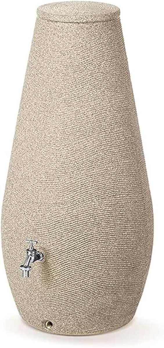 Regenton regenwatertank Goccia 200 liter zandsteen van uv- en weerbestendig materiaal. Vorstbestendige regenwaterton regenvat met deksel en twee 3/4 inch schroefdraad