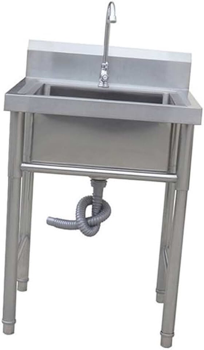 Staal Gootsteen voor Keuken Restaurant en Badkamer,Utility Gootsteen Vrije Bevindende Één Kom Keuken Gootsteen Commerciële Gootsteen met Waterpijp,60 * 60 * 80CM