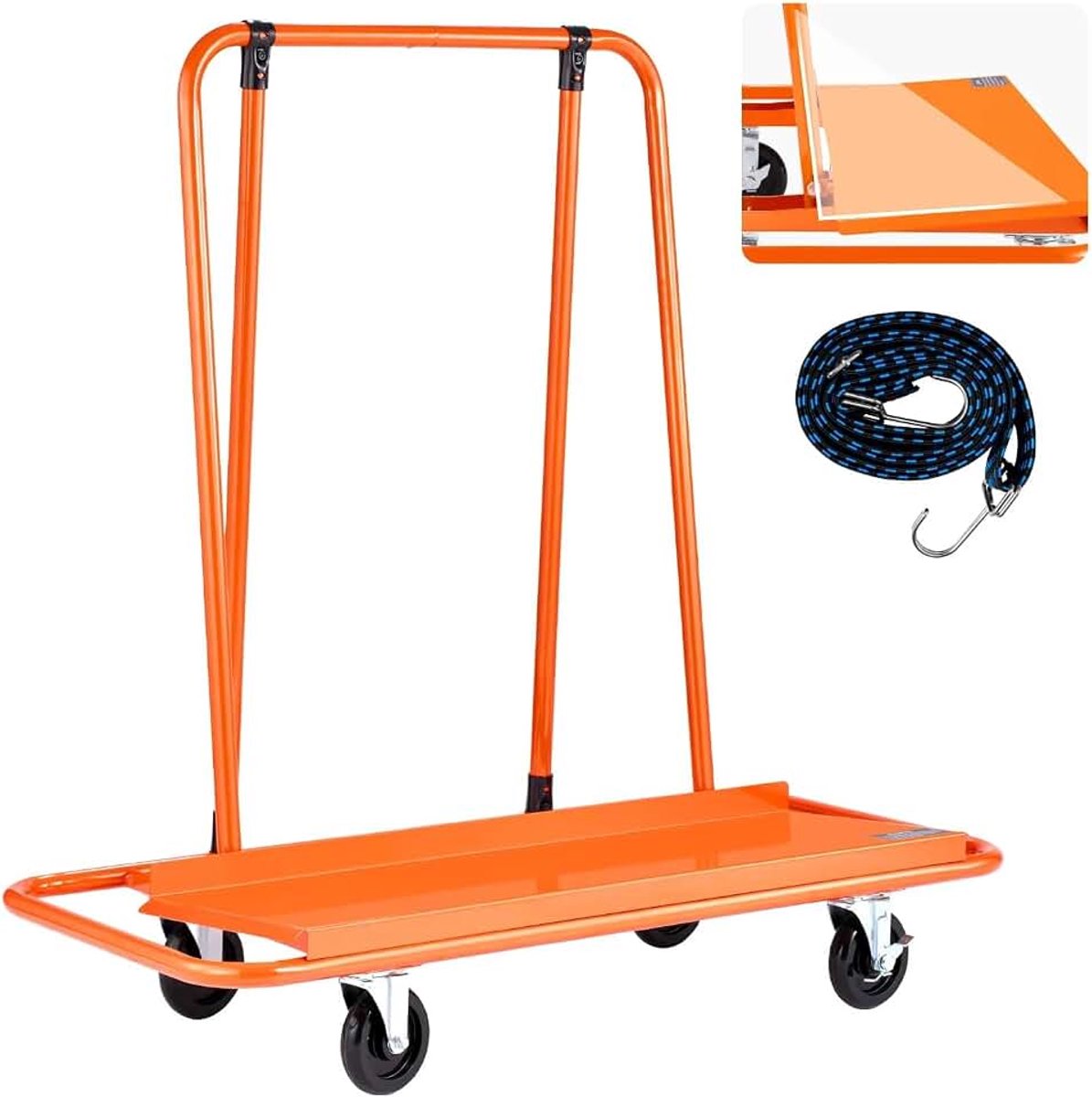 Dolly Stalen Panel Dolly Cart met 4 Swivel Wielen en Tie Down Strap Panel Truck voor Multiplex Gipsplaat Trolley Heavy Duty Board Materiaal Drager voor Magazijn
