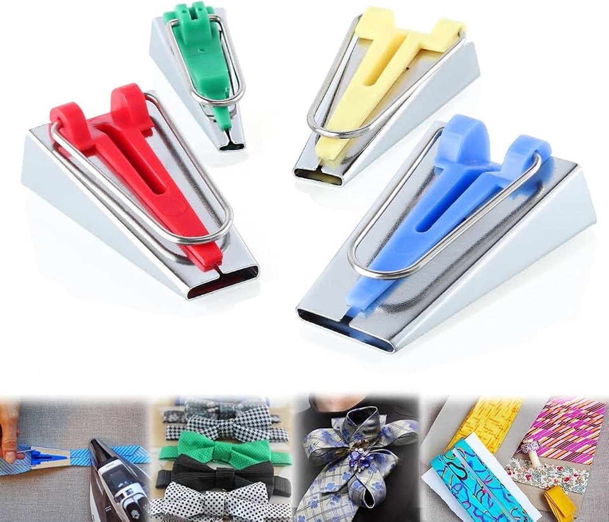 Biasbandmaker, kortwaren biasband gereedschap ilauke roestvrij staal naaien accessoires tape maker set van 4 in 6 mm 12 mm 18 mm 25 mm (nr. 2)