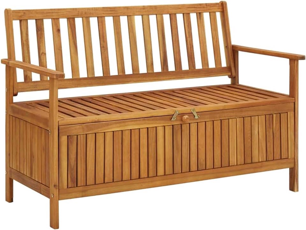 Tuinbank met opbergruimte, kistbank, zitbank, houten bank, gangbank, kussenkist, tuinbox, massief hout, acacia, 120 cm