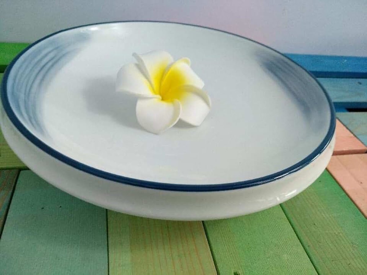 Borden in Japanse stijl, huishoudrecht, diepe ronde borden, grote soepborden, dikke keramiek met hoge poten, 31 x 6 cm.