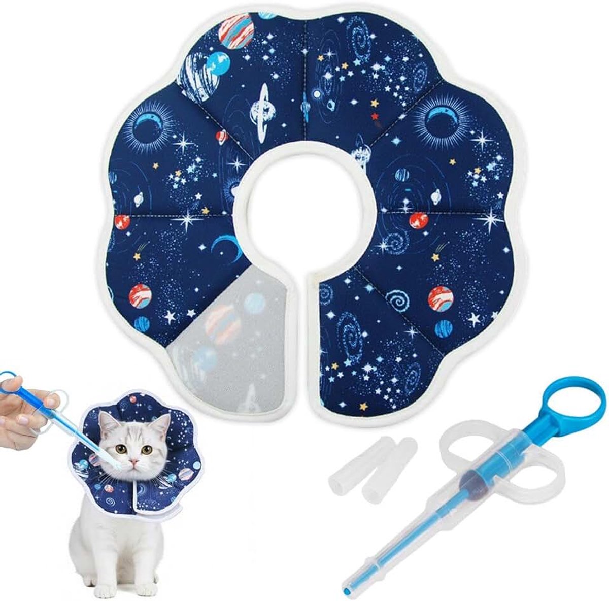 1 Postoperatieve Revalidatie Kraag Voor Katten, 1 Blauwe Injectie Drug Feeder, Waterdichte En Lekvrije Halskraag, Kat Water Feeder.