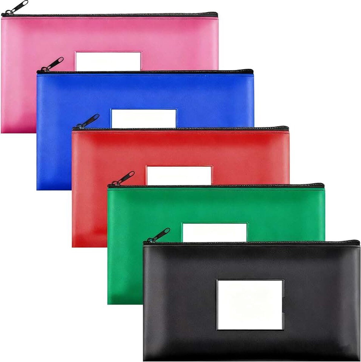 Banktas met ritssluiting, bankbiljettentas van PU-leer, met ritssluiting en venster voor geld, documenten, sieraden (28 x 16 cm)