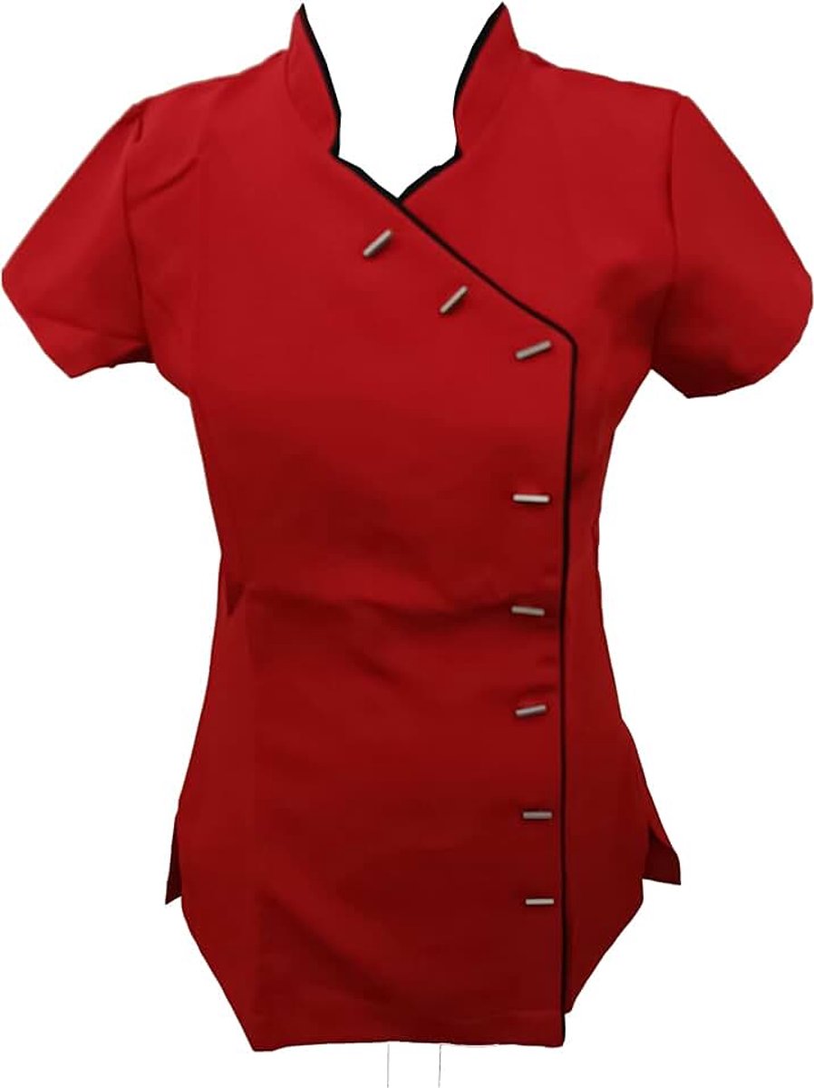 Pepper Twilight Verlichting Schoonheid Tuniek Kapper SPA Nagelsalon Therapeut Uniform, Rood met zwarte rand, 46