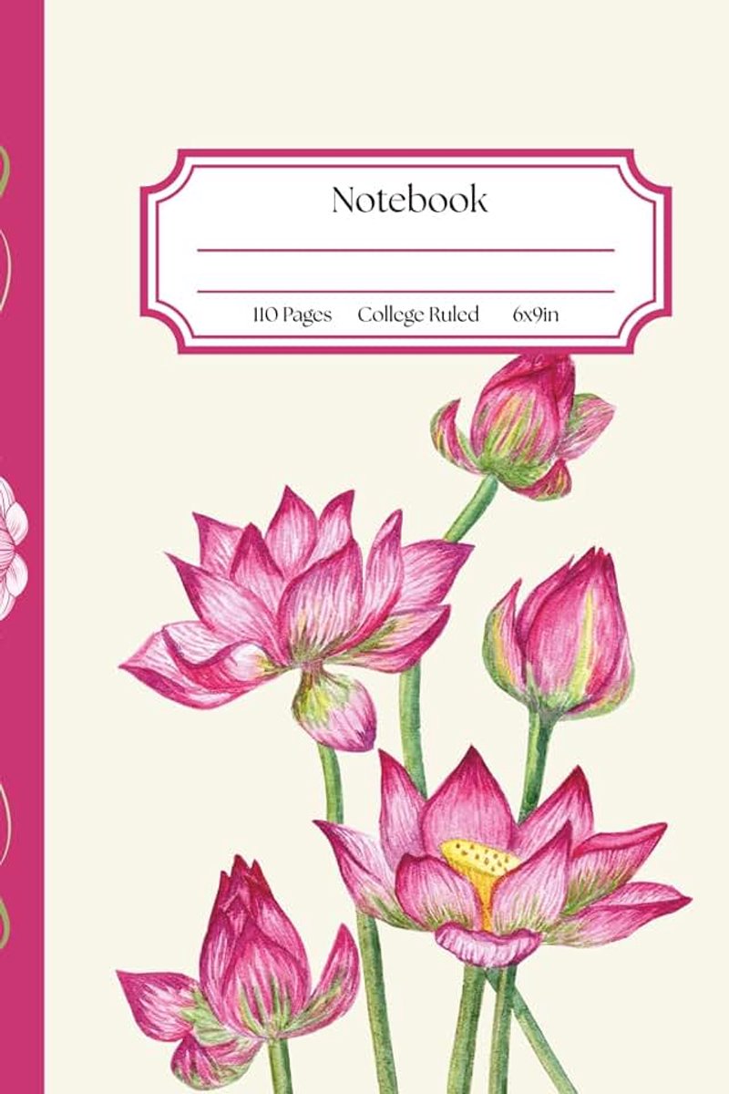 6x9in College Ruled: Pink Lotus Flower Illustration - Aesthetic Notebook For Studying, Journaling, and Writing - For everyone: A Compact 6x9 inch ... Cover and a Vintage Stamp Design Back