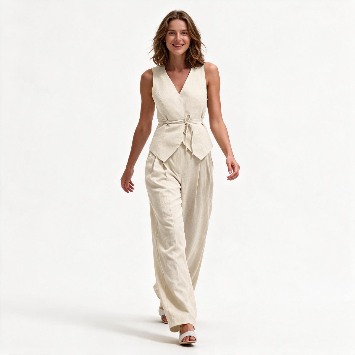 Imily Bela Dames Mouwloze Jumpsuit met V-hals, Knopen en Wijde Pijpen