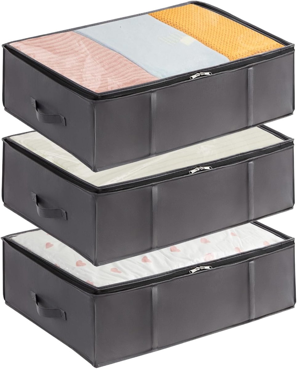 Dekenkist - Grijs - 3 stuks - 40L Opbergcontainers van Ademend Materiaal - Voor Organisatie en Opslag