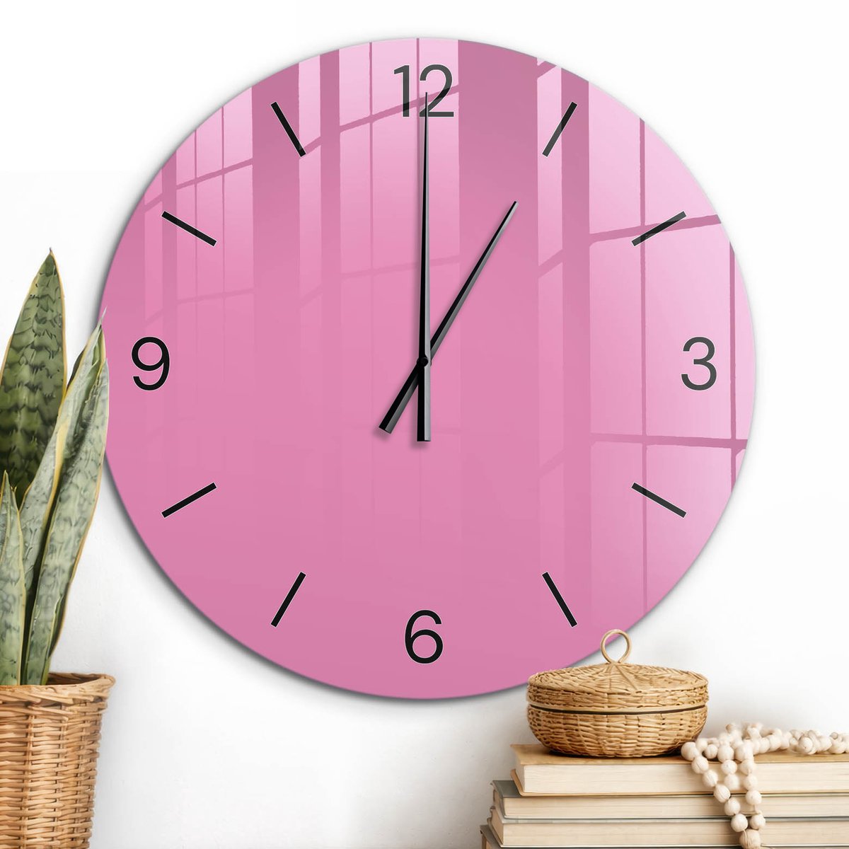 ArtPrintCave Roze Glazen Klok - Wandklok 60 cm - Muurklok Rond - Koel Roze Unieke Klok - Abstractie Stille Wandklok - Zwarte Klokwijzers