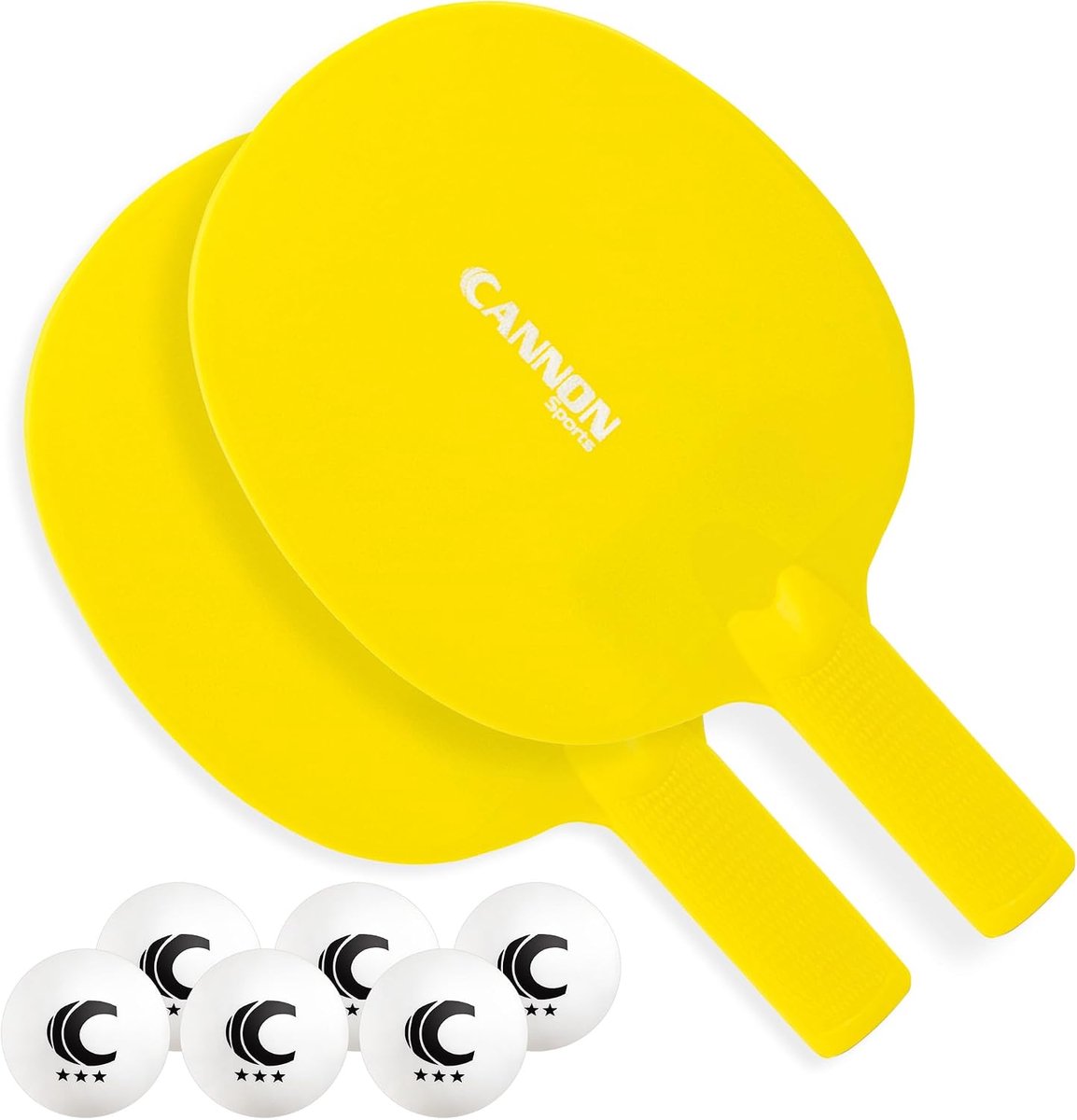 Tafeltennisset met 2 peddels en 6 ballen, kunststof, geel en wit, 25,4 cm hoog