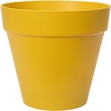 Okergele, ronde bloempot van Elho met een gedraaide rand en een diameter van 38,5 cm.