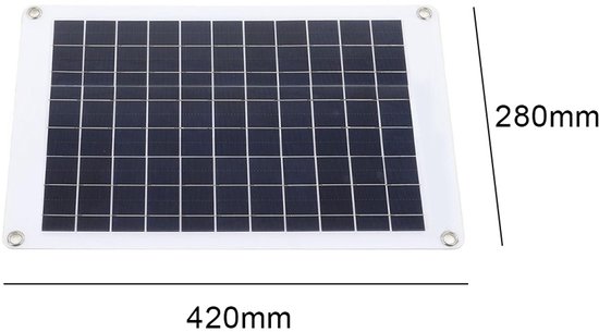 Wit-omrand zonnepaneel van 420x280mm met zwarte cellen.