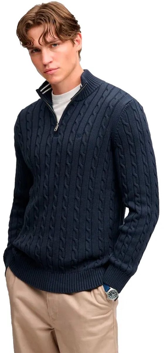 Superdry Preppy Cable Half-Zip Trui Slanke Pasvorm Heren Sweaters Blauw