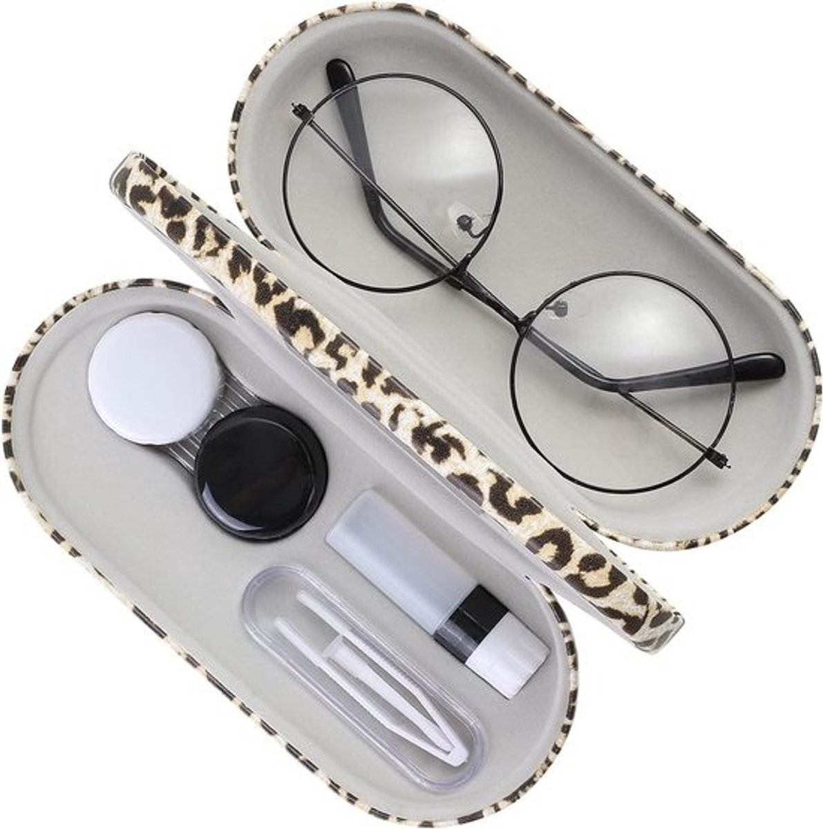 Dubbele Laag Bril Etui, 2-in-1 Zonnebril Box, Contactlenzen Tas met Spiegel, Lichtgewicht Reisopslag voor Dames, Heren, Jongens en Meisjes