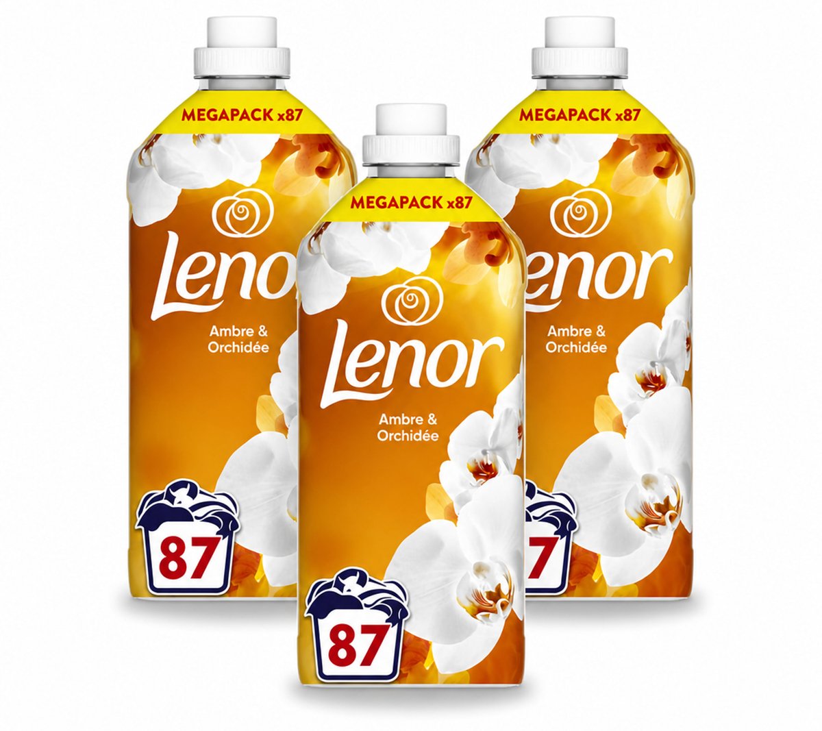 3 x Lenor - Wasverzachter - Amber & Orchidee - Fris & Zacht - 87 Wasbeurten - Voordeelverpakking - 3 stuks
