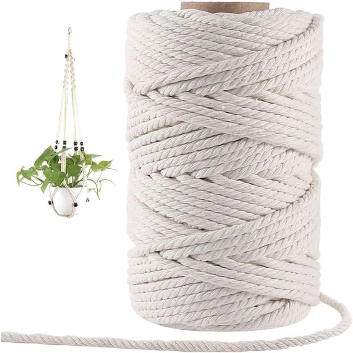 3 mm x 200 m, katoengaren voor doe-het-zelf handwerk, breien, boho-decoratie, wandbehang, decoratie, woonkamer, balkon, slaapkamer