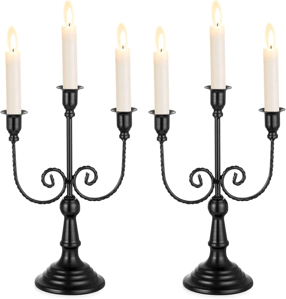 Kandelaar kandelaar 3-armig - 29,5 cm vintage kandelaar decoratieve kandelaar voor staafkaarsen metaal voor Halloween tafeldecoratie woonkamer manteldecor, zwart, set van 2