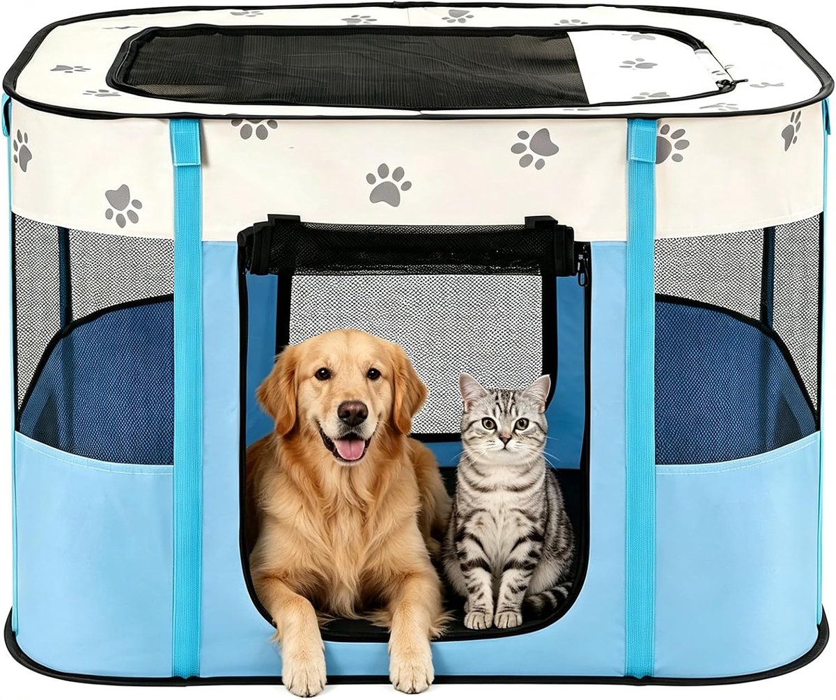 Draagbare box voor honden, katten en puppy's, konijnen, kooi, opvouwbaar, van zachte Oxford-stof, voor thuis en buiten, 80 x 60 x 55 cm
