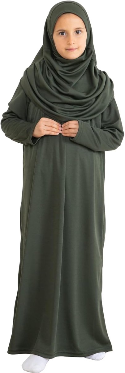 Islamitische Kleding voor Kinderen met Hijab, Lange Mouwen Abaya in Twee Delen, Maxi Moslim Set met Sjaal, Kaftan en Jilbab