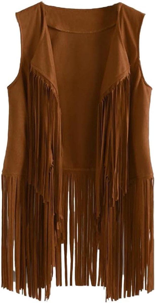 Damesvest met franjes, mouwloos vest jaren 70, vintage, hippiejas, lang vest met kwastjes, vest met franjes, hippievest, damesvest, hippie-kostuum, maat S
