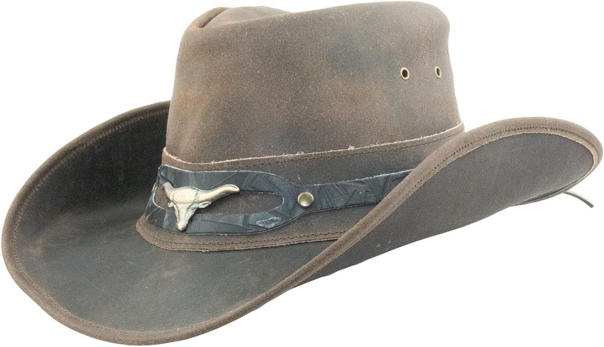 Jungle Ontario Outdoor Western leren hoed Australië cowboy lederen hoeden paardrijhoed uniseks, bruin, XL
