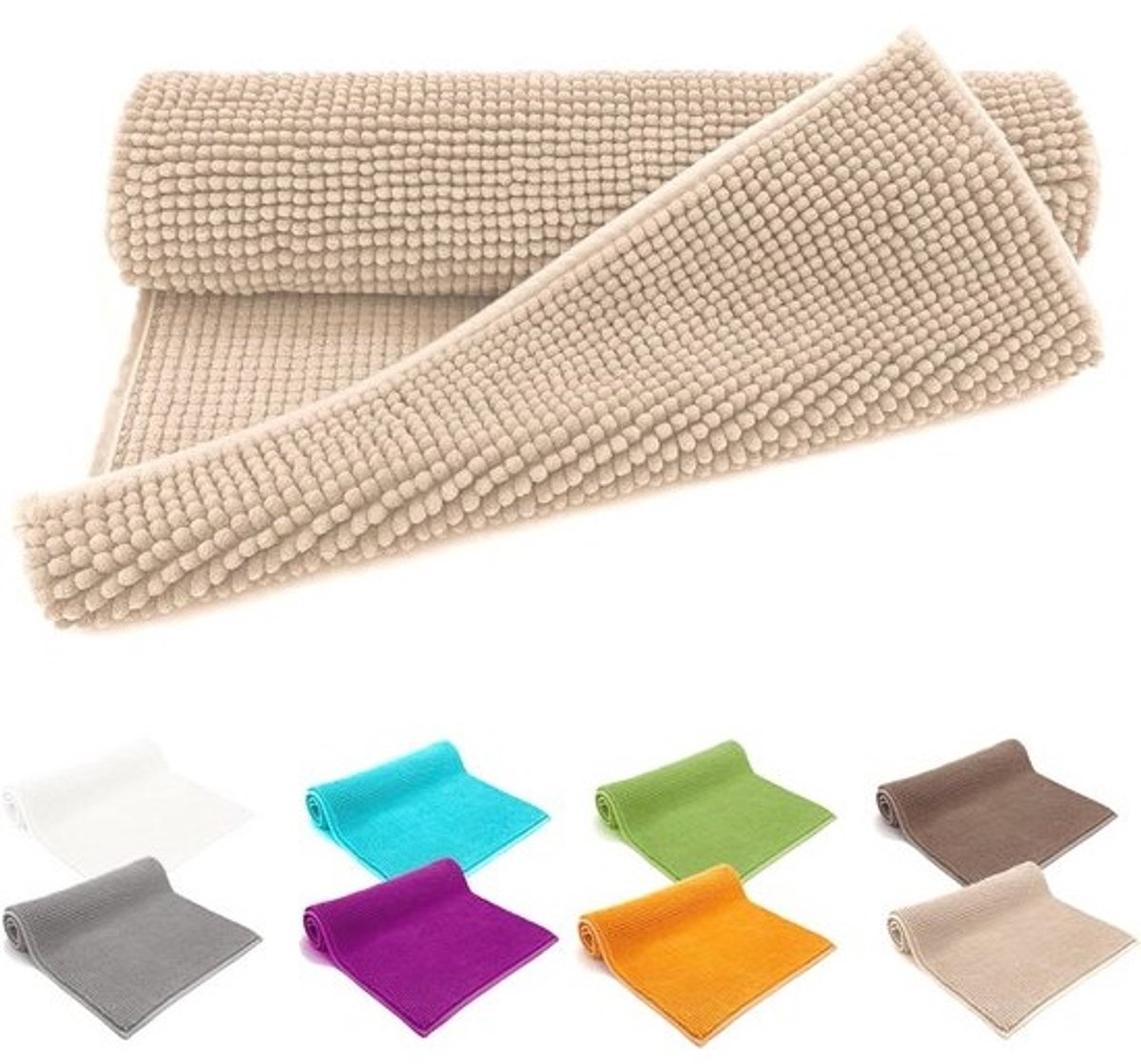 Badmat Chenille - Zachte Vloermat - Badkamer Comfort - Extreem Absorberend - 60 x 90 cm - Beige