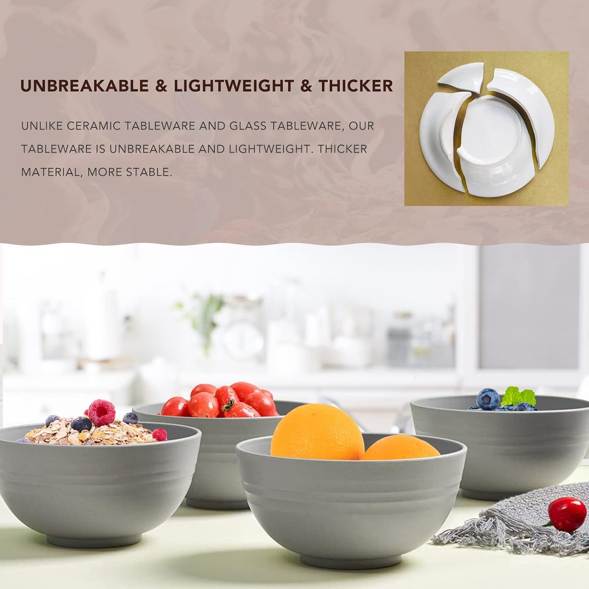 Kommen 15 cm/24 oz/8 sets Magnetron & Vaatwasmachinebestendig, Granen/Snackkommen, Lichtgewicht & Onbreekbaar, Niet giftig, Kinderen, Peuter & Volwassen