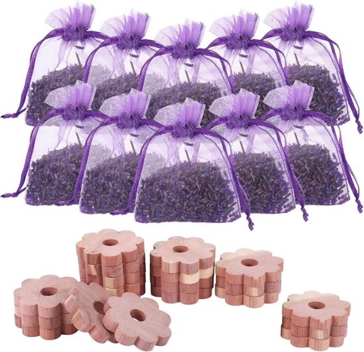 Natuurlijke Mottenbescherming Set met 20 Mottenringen en 10 Lavendelzakken voor Kledingkasten
