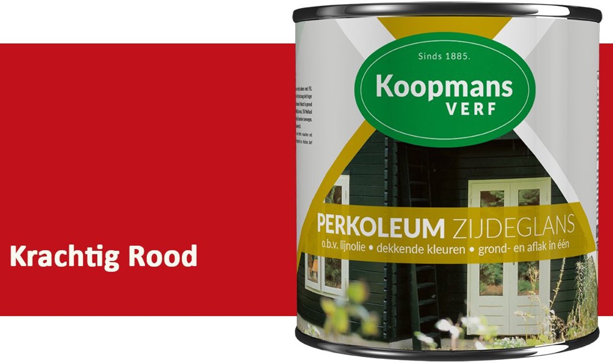 Koopmans Perkoleum Zijdeglans Dekkend – Houtverf Buiten – Dekkende Beits voor Schutting & Gevel – Elastisch & Weerbestendig – 2,5 l – Krachtig Rood