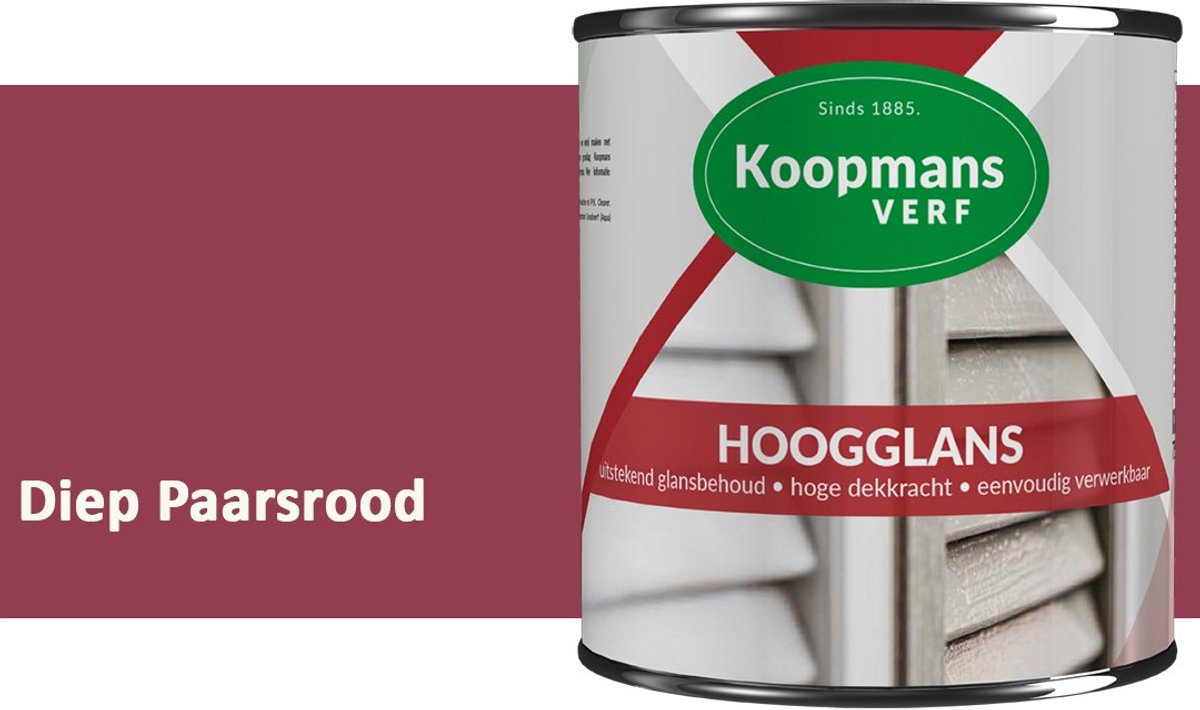 Koopmans Hoogglans Lakverf Binnen & Buiten – Voor Hout en Metaal – Krasvast – Hoge Dekkracht – Kozijnen, Deuren & Meubels – Diep Paarsrood – 375 ml