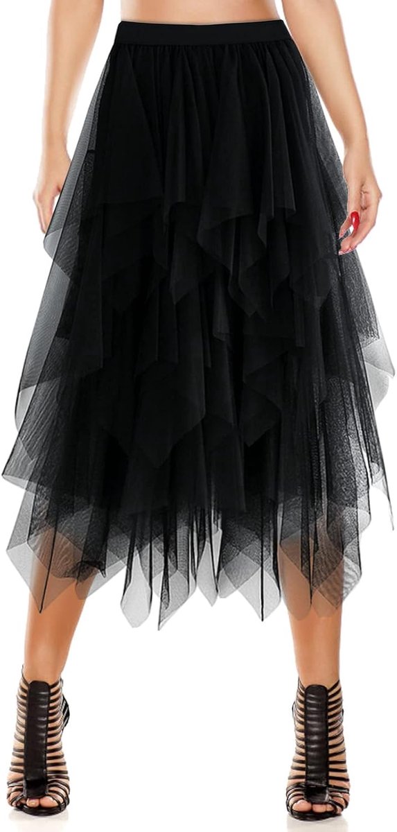 Rok voor dames, rok voor dames, tutu, onregelmatige onderrok, gelaagde rok, ballet, prom, party, geplooide jurk, A-lijn, midirok, L