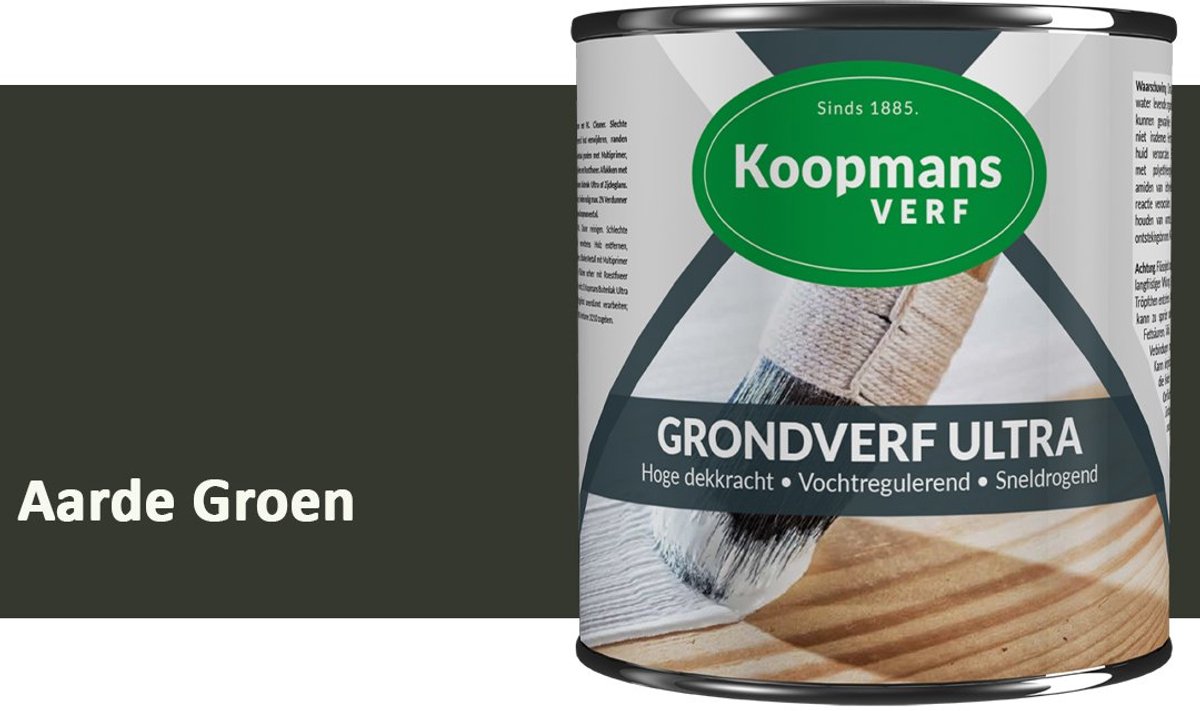 Koopmans Grondverf Ultra – Grondverf Hout & Metaal Binnen en Buiten – Vochtregulerende Primer – Hoge Dekking – Zijdeglans – Aarde Groen – 375 ml