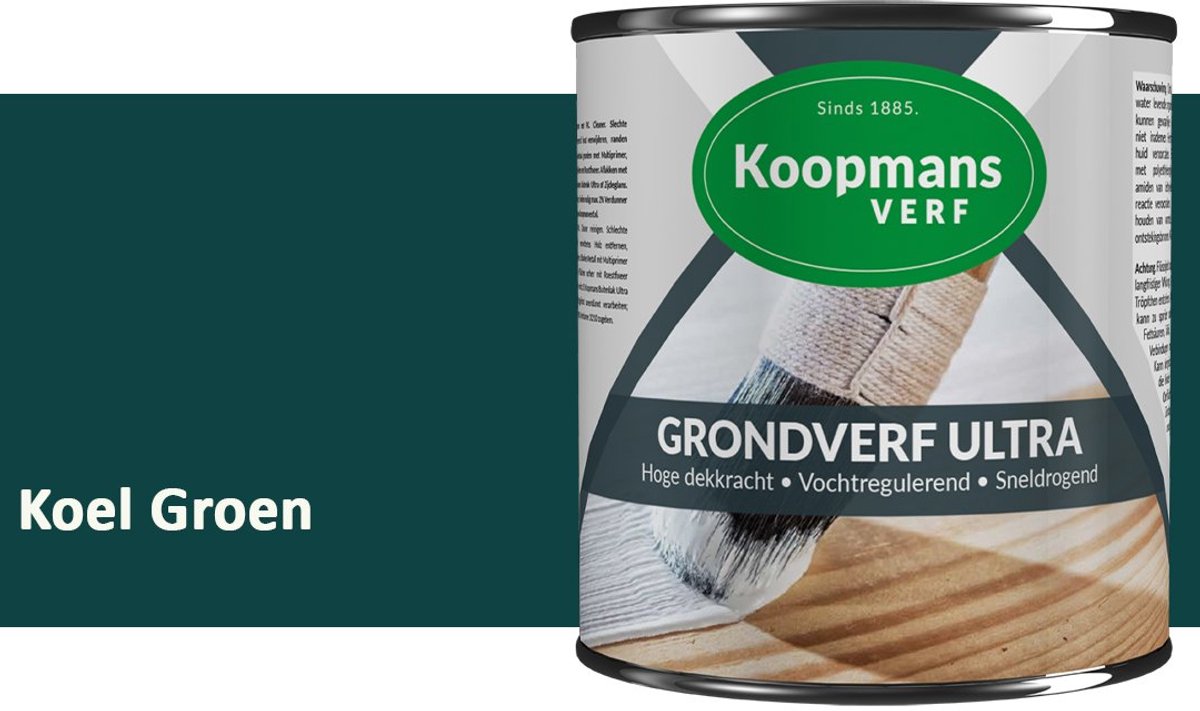 Koopmans Grondverf Ultra – Grondverf Hout & Metaal Binnen en Buiten – Vochtregulerende Primer – Hoge Dekking – Zijdeglans – Koel Groen – 750 ml